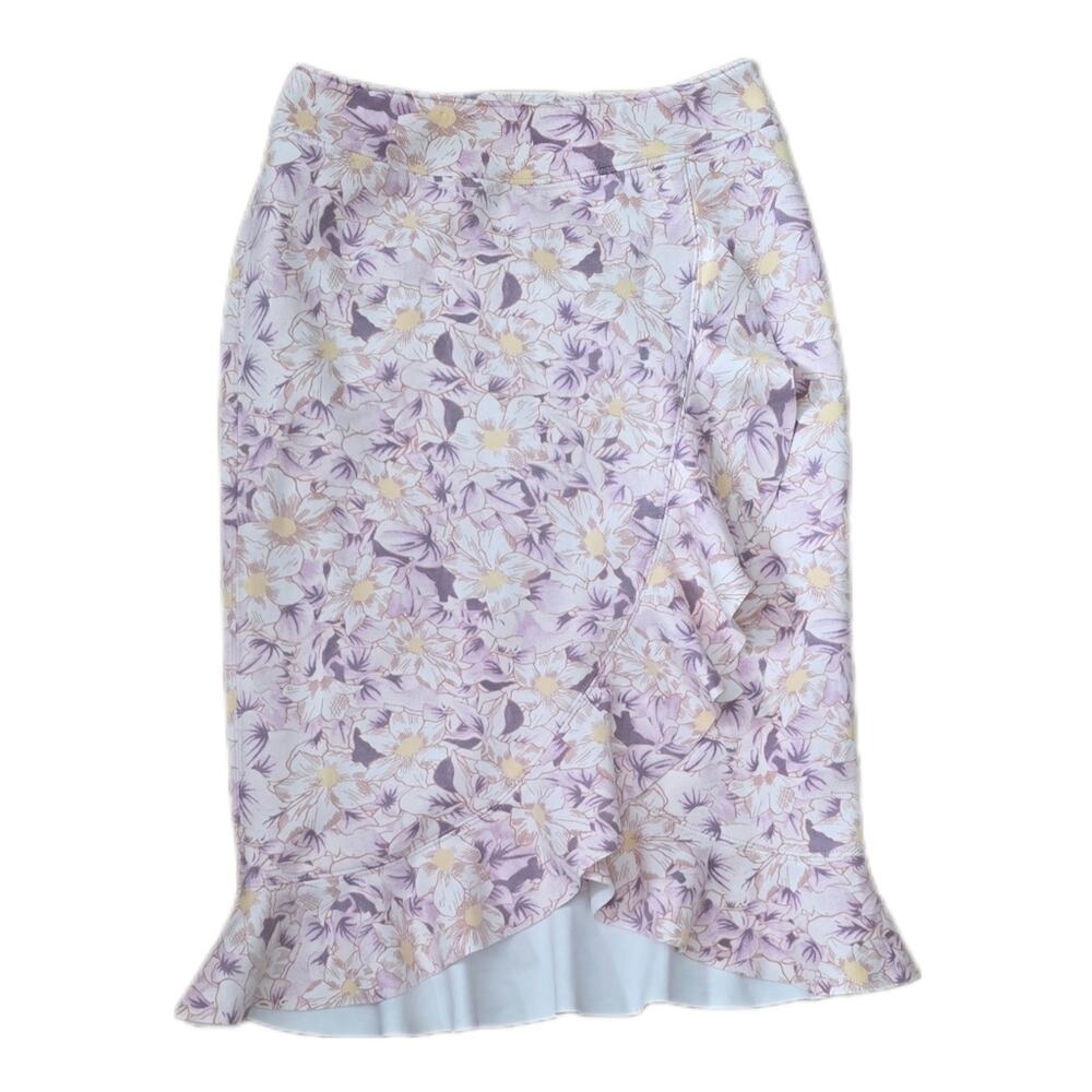Anthropologie Lilac and Cream Floral Midi Skirt